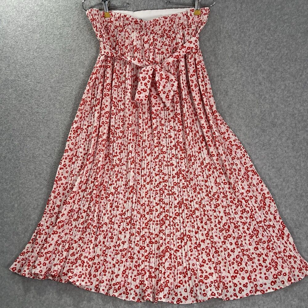 alice blue White Pleated Heart Print Long Skirt Elastic Waist L